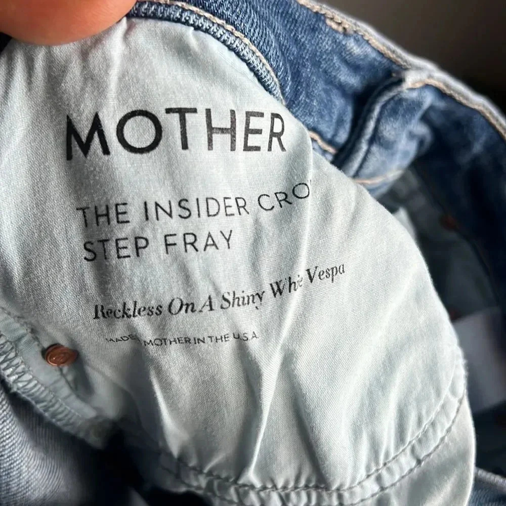 Mother The Insider Crop Step Fray Jeans in Reckless On A Shiny White Vespa - Picture 14 of 16